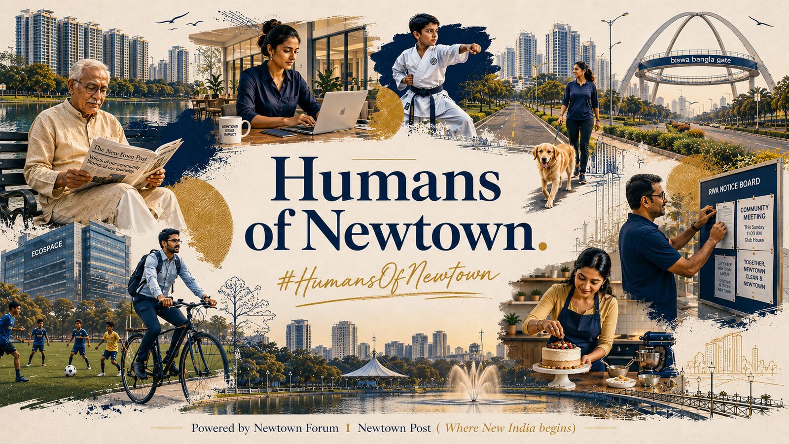 Humans of Newtown — a collage of residents at work, play, and everyday life across Newtown, Kolkata